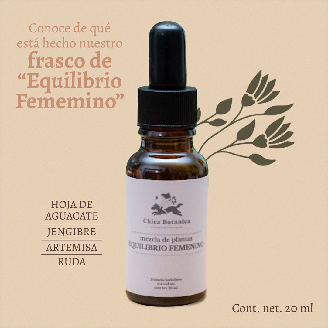 Microdosis EQUILIBRIO FEMENINO. Hoja de Aguacate, Jengibre, Artemisa, Ruda Cólicos Mensturales. Remedio Herbolario