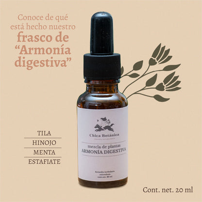 Microdosis ARMONÍA DIGESTIVA. Tila, Hinojo, Menta, Estafiate. Indigestión y  Espasmos gastrointestinales. Remedio Herbolario