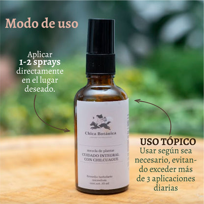 Spray CUIDADO INTEGRAL CON CHILCUAGUE  . Chilcuague Analgésico, Desinflamatorio, Anestésico, Desinfectante. Remedio Herbolario